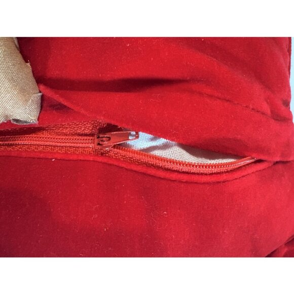 Vintage Needlepoint Christmas Throw Pillow Santa Claus Red Velvet Zipper Closure - Picture 5 of 6